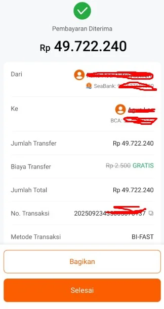 Bukti Transaksi 50 Juta